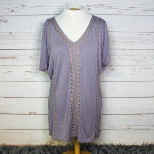 Soft Surroundings Grey Gold‎ Tunic Gold Sequins Beading Top Shirt XL Plus Size